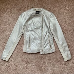 Silver Faux Leather Moto Jacket